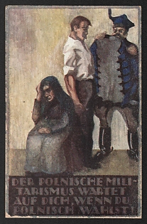 1914-1918 Germany 'Polish Militarism is Waiting for You if You Choose Polish!' World War I Propaganda Postcard