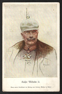 1917 Germany 'Kaiser Wilhelm II. Based on an art sheet published by Ludwig Moller in Lubeck' World War I Propaganda Postcard