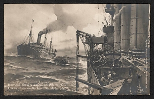 1914-1918 Germany 'German Cruisers Capture an English Merchant Ship in the Atlantic Ocean' World War I Propaganda Postcard