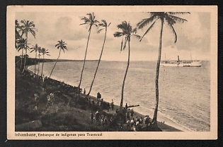 1917 Portugal 'Inhambane, Embarkation of Indigenous People to Transvaal' World War I Propaganda Postcard