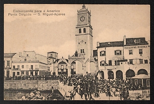 1914-1918 Portugal 'Embarking for America Ponta Delgada S. Miguel-Azores' World War I Propaganda Postcard