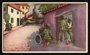 1939-1945 Belgium 'Parachutists in Combat American Paratroopers of the 82nd Division Seizing the Town of Sainte Mere Eglise to Protect the Flank' World War II Propaganda Postcard