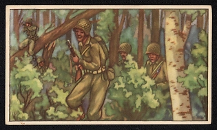 1939-1945 Belgium 'Cerisy Forest the 50th American Corps Clears the Cerisy Forest and the 5th Amerikaanse Leger Ontruimt Het Woud Van and Reaches Belleroy' World War II Propaganda Postcard