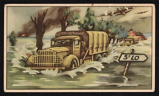 1939-1945 Belgium 'The Viith American Corps the Americans Develop their Thrusts on July 4 and 5 South of Carentan Through a Flooded Region, Towards Saint-lo' World War II Propaganda Postcard