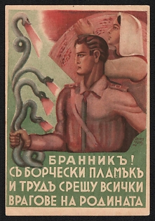 1939-1945 Bulgaria 'Bumper! Fighting Flame and Work Against All Enemies of the Motherland' World War II Propaganda Postcard