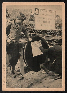 1945 France 'March 21, 1945. In Scheibenhardt, the First Village Occupied by French Troops in Germany the New Mayor Signs Up the Orders of the Occupying Authority' World War II Propaganda Postcard