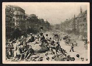 1939-1945 Russia Related 'Liberated Wenceslas Square' World War II Propaganda Postcard