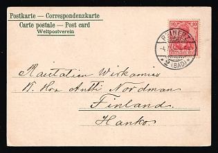 1905 (4 Jul) 'Rebecca in the bath', Jewish Bolshevism Propaganda, German Empire, Germany, Postcard from Duszniki-Zdroj (Bad Reinerz) to Hanko (Finland) franked with 10pf