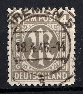 1946 4pf British and American Zones of Occupation, Germany (Perforation 11x11.5, Paper z, Signed)