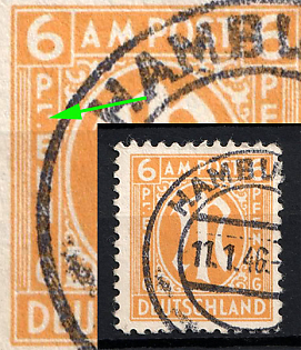 1946 6pf British and American Zones of Occupation, Germany (Damaged 'F' in Left Pfennig, Perforation 11x11.5, Paper z, Certificate)