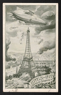 1914-1918 Germany, Anti-France Propaganda, 'Zeppelin over Paris', WWI Caricature Postcard