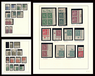 1921 Weimar Republic, Germany, Collection of Varieties (Margins, Plate Numbers, Sheet Inscriptions)