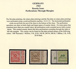 1923 Weimar Republic, Germany, Rosette Issue, Perforations Through Margins