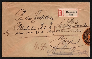 1927 (11 Sep) Czechoslovakia, Subcarpathian Rus, Carpatho-Ukraine Territory, Registered Cover with Mail Seal Label from Uzhhorod to Vienna, franked with 5f and 25f