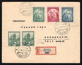 1936 (1 Jun) Czechoslovakia, Subcarpathian Rus, Carpatho-Ukraine Territory, Registered Cover from Mukachevo to Budapest, franked with 3 x 50h, 1k and 2k