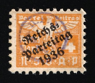 1936 4rm 'NSDAP', Reich Party Congress, Membership Dues Stamp, Third Reich Nazi Germany Propaganda