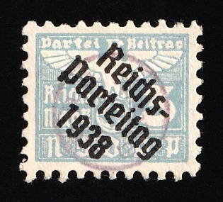 1938 3rm 'NSDAP', Reich Party Congress, Membership Dues Stamp, Third Reich Nazi Germany Propaganda