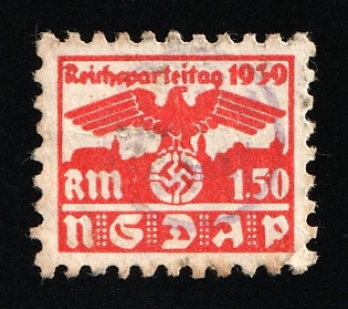 1939 1,50rm 'NSDAP', Reich Party Congress, Membership Dues Stamp, Third Reich Nazi Germany Propaganda