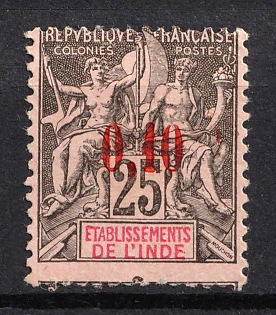 1909 0,10 auf 25c India, French Colonies (SHIFTED Perforation)