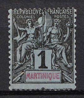 1892 1c Martinique, French Colonies (SHIFTED Perforation)