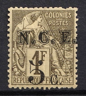 1886 5c on 1f New Caledonia, French Colonies