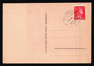 1945 (4 Jun) Austria, Postcard from Vienna franked with 12pf, Overprint on Hitler's head, Red Hammer and Sickle Postmark (Certificate)