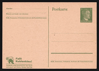 1943-44 5pf 'Stop Stealing Coal!', Third Reich, Germany, Postal Stationery Postcard with Hitler's Issue