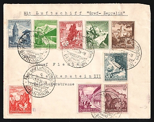 1938 (1 Dec) Sudetenland, Germany, Graf Zeppelin (LZ 130) Airship Cover from Frankfurt am Main, Rhine-Main Airport and Airship Port to Reichenberg franked with Full Set of 3pf - 40pf