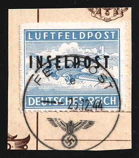1944 Island Rhodes on piece, Military Mail Fieldpost Feldpost INSELPOST, Germany, Airmail (Signed)