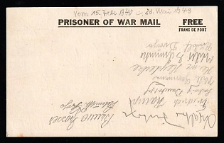 1940-1943 Prisoner of War Post, Cover from France to Canada