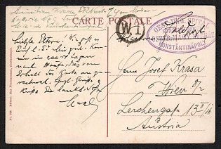 Austria-Hungary, World War I, Military Mail Postcard from Constantinople (Ottoman Empire) to Vienna, with 'Austro-Hungarian Hospital Constantinople' Handstamp