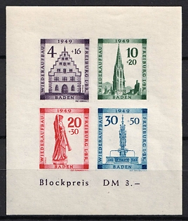 1949 Baden Souvenir Sheet French Zone, Allied Occupation, Germany, Certificate