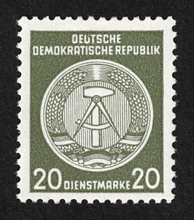 1955-57 20pf German Democratic Republic, Germany, Official Stamp ('Dienstmarken A' Better Watermark XI, Full Set, Signed)