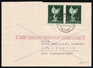 1944 (16 Oct) Third Reich, Germany, Cover from Belluno (Italy) Via German Official Mail Alpine Foreland to Randen, Near Donaueschingen franked with 6pf