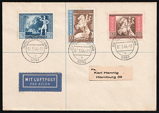 1944 (7 Mar) Third Reich, Germany, German Post Office in Adria (Italy), Airmail Cover from Gorizia (Gorz) to Hamburg franked with Full Set 3pf - 12pf