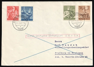 1943 (27 Nov) Third Reich, Germany, Cover from Trieste (Italy) Via German Official Mail Adria to Freiburg im Breisgau franked with Full Set 3pf - 12pf