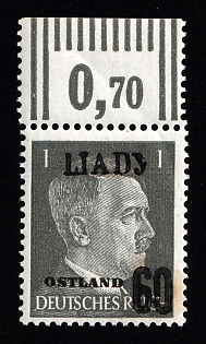 1941 60k on 1pf Lyady Leningrad Region, German Occupation of Russia, Germany (Only 1000 Issue, Plate Number, Signed, Margin)