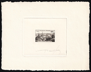 1951 40fr France, Presentation Souvenir Sheet, Black, Signature