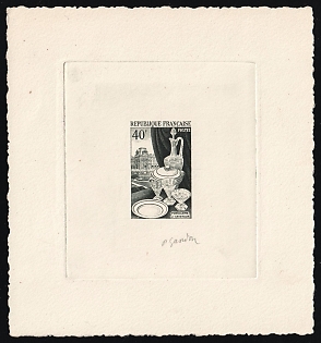 1954 40fr France, Presentation Souvenir Sheet, Black, Signature