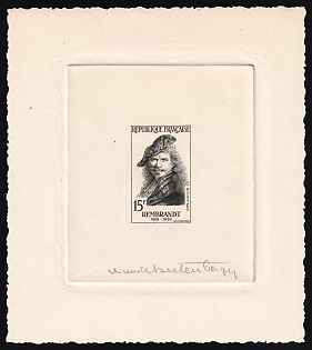 1957 15fr France, Presentation Souvenir Sheet, Black, Signature
