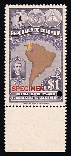 1941 1p Republic of Colombia, Revenue, Specimen, Margin