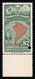 1941 2p Republic of Colombia, Revenue, Specimen, Margin