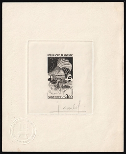 1974 3fr France, Presentation Souvenir Sheet, Black, Signature