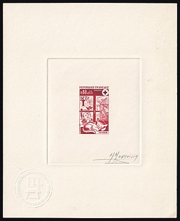 1974 0.60fr+0.15fr France, Red Cross, Presentation Souvenir Sheet, Dark Red, Signature