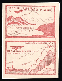 1920 0.10$ Republic of Colombia, Pair, Armail, Signed, F. W. Kessler Invoice for Rare Stamps