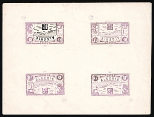 1906 Algeria, French Colonies, Unissued Stamps, Essay, Block of Four, Violet, Signed
