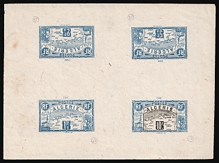 1906 Algeria, French Colonies, Unissued Stamps, Essay, Block of Four, Blue, Signed