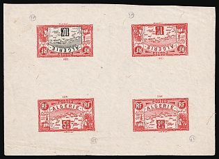 1906 Algeria, French Colonies, Unissued Stamps, Essay, Block of Four, Red, Signed