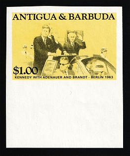 1984 1$ '20th Century Leaders - Kennedy in Berlin', Antigua & Barbuda, Imperforate, Margin