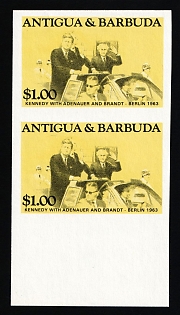 1984 1$ '20th Century Leaders - Kennedy in Berlin', Antigua & Barbuda, Pair, Imperforate, Margin